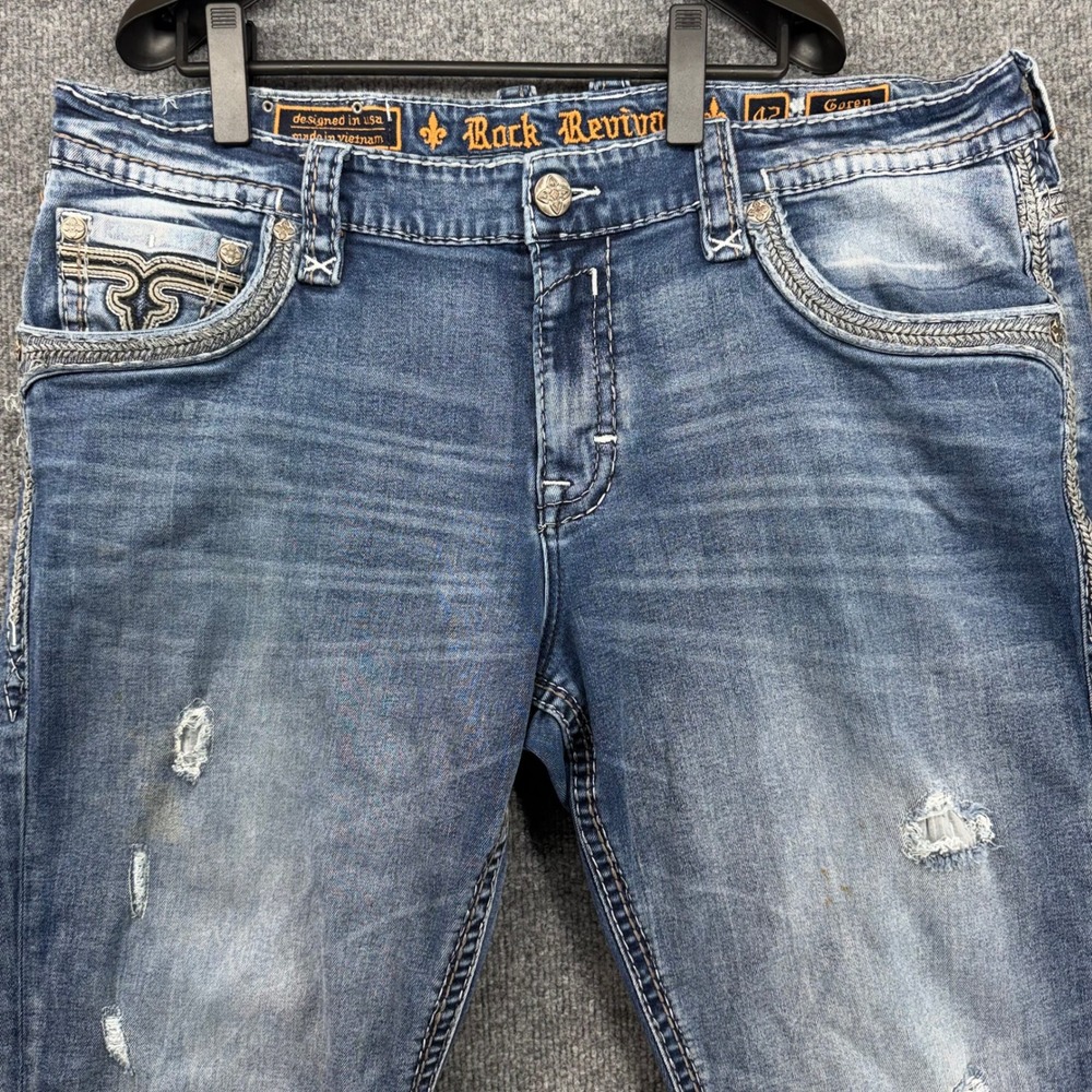 Rock Revival‎ Goren Alt Straight Distressed Jeans Mens 42 Blue RP2247A201